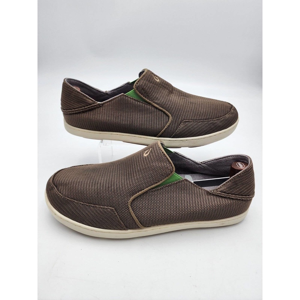 OluKai Nohea Mesh Loafers Men's Slip On Casual Shoes Brown/Green Size 11.5